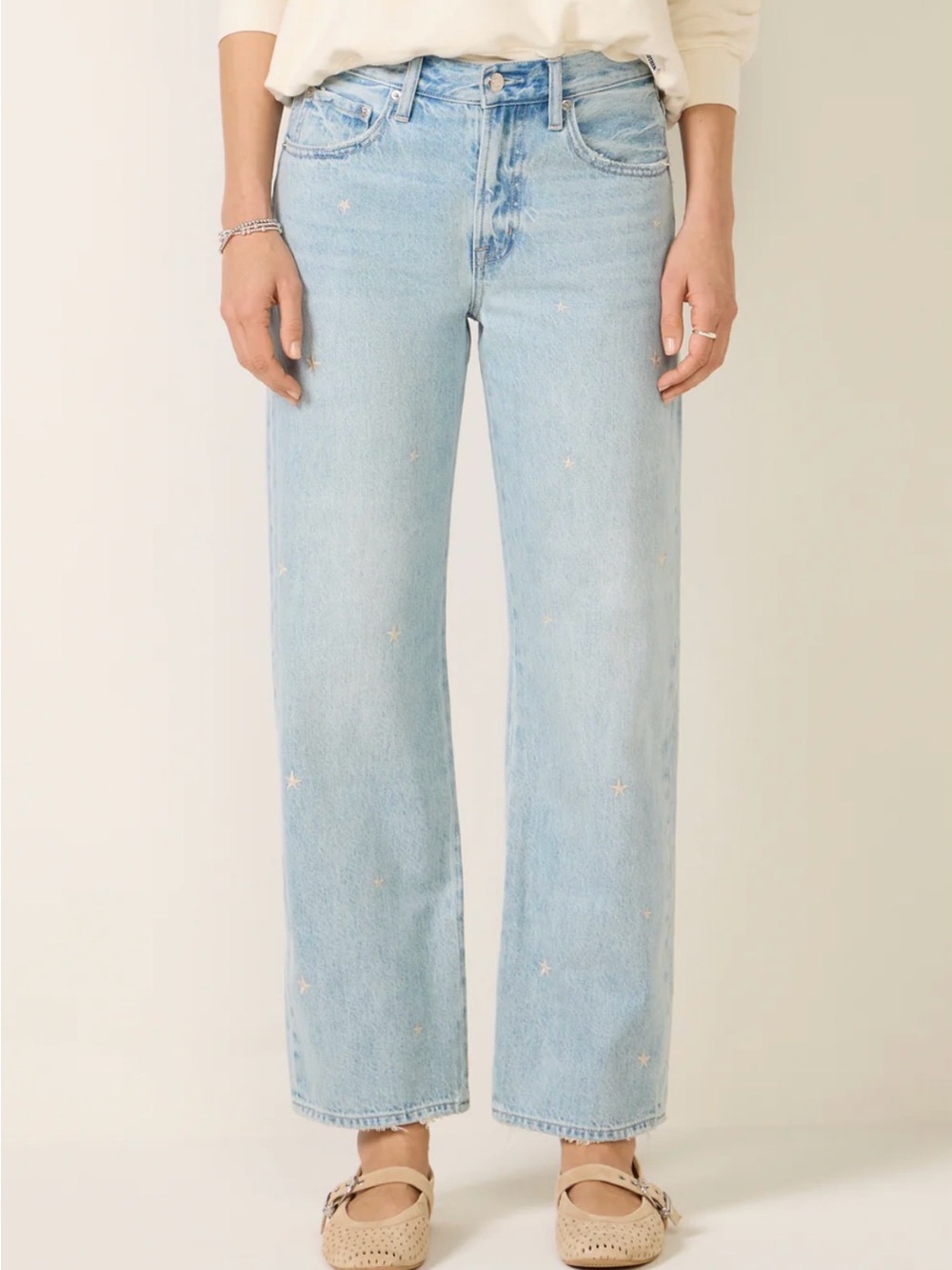 Pistola Lexi Bowed Straight Leg Jeans with subtle Star Embroidery
